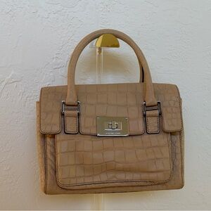 Michael Kors Camel Croc-Embossed Satchel with Silver Hardware